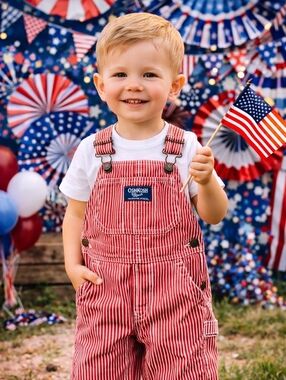 OshKosh B’Gosh Red Hickory Stripe Overalls 3T NWT | 4th of July Outfit 🇺🇸